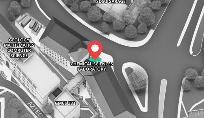 map of location of the Chemical sciences building next to aztec circle