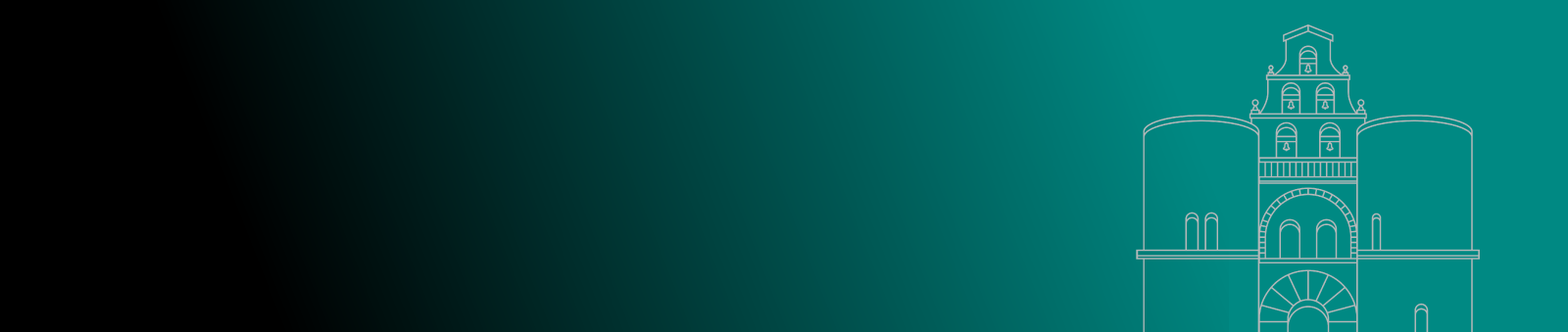 Hepner Hall line art over black to green fade