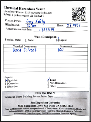 facsimile of waste form label