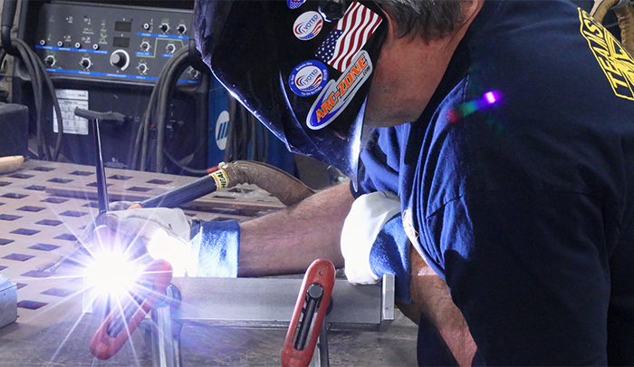 Worker welding
